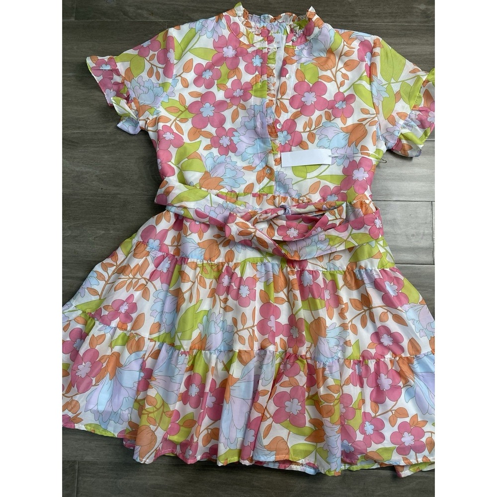 J.Marie Leilani Floral Print Smocked Ruffle Dress size Large New